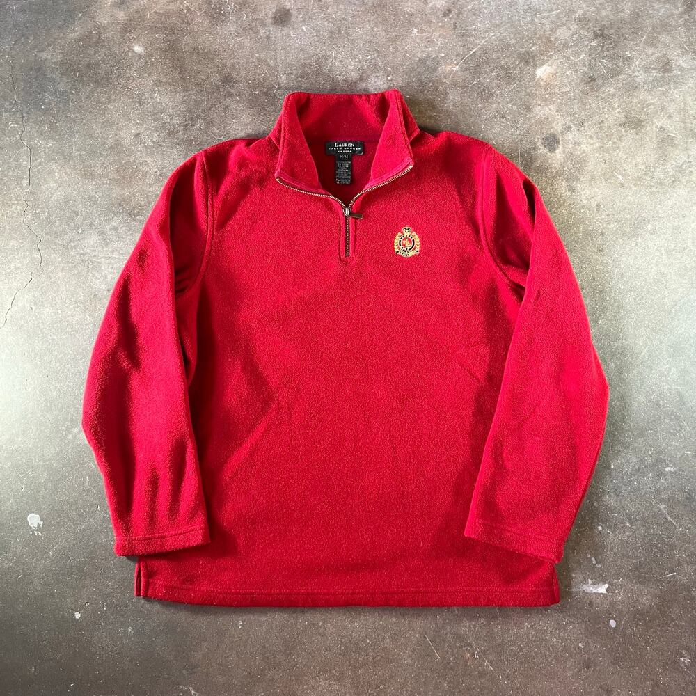 y2k Lauren Ralph Lauren womens embroidered quarter zip sweater red size Medium